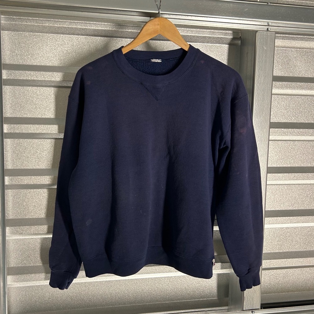 Vintage 90's Russell Athletic Blank Navy Blue Crewneck Sweatshirt Mens Plain